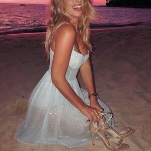 Majorelle Light Blue Sparkling Silver Sleeveless Dress